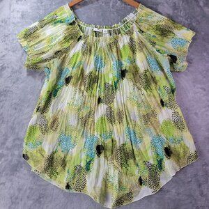 Cato Womens XL Peasant Flowy Top Boho Festival Spring Summer Green Blue Floral‎